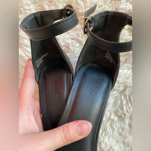 Charlotte Russe Ankle Strap High Heel black with gold toe tip size 6 with - Picture 4 of 8